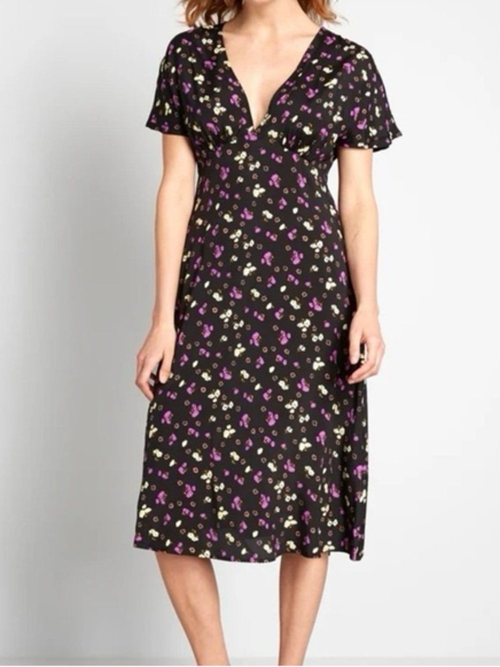 ModCloth take the plunge floral print midi dress (flawed)